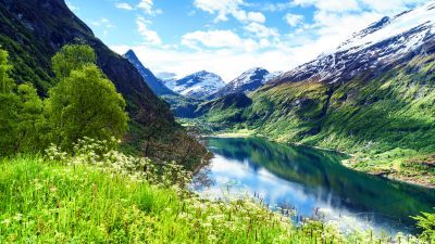 Mountain with a river running through it